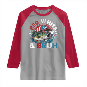 Funny Fishing Raglan Shirt Red White Bruh Fisherman Gift American Flag TS10 Sport Gray Red Print Your Wear