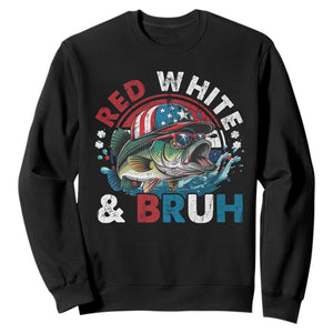 Funny Fishing Sweatshirt Red White Bruh Fisherman Gift American Flag TS10 Black Print Your Wear