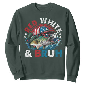 Funny Fishing Sweatshirt Red White Bruh Fisherman Gift American Flag TS10 Dark Forest Green Print Your Wear