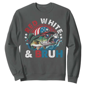 Funny Fishing Sweatshirt Red White Bruh Fisherman Gift American Flag TS10 Dark Heather Print Your Wear