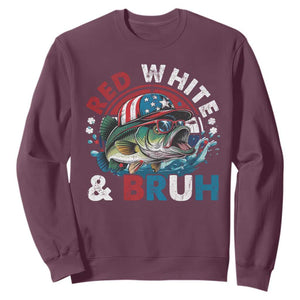Funny Fishing Sweatshirt Red White Bruh Fisherman Gift American Flag TS10 Maroon Print Your Wear