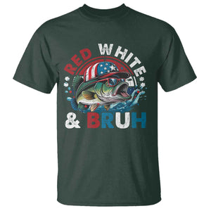 Funny Fishing T Shirt Red White Bruh Fisherman Gift American Flag TS10 Dark Forest Green Print Your Wear