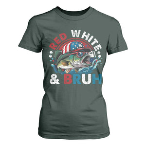 Funny Fishing T Shirt For Women Red White Bruh Fisherman Gift American Flag TS10 Dark Forest Green Print Your Wear
