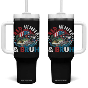 Funny Fishing Tumbler With Handle Red White Bruh Fisherman Gift American Flag TS10 One Size: 40 oz Black Print Your Wear