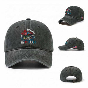 Funny Fishing Washed Cotton Baseball Cap Red White Bruh Fisherman Gift American Flag TS10 Washed Cap Universal Fit Dark Green Print Your Wear