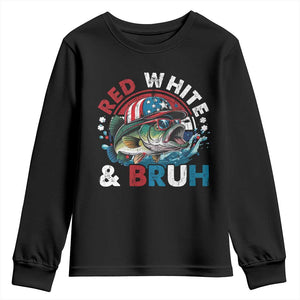 Funny Fishing Youth Sweatshirt Red White Bruh Fisherman Gift American Flag TS10 Black Print Your Wear