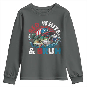 Funny Fishing Youth Sweatshirt Red White Bruh Fisherman Gift American Flag TS10 Dark Heather Print Your Wear