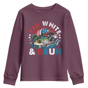 Funny Fishing Youth Sweatshirt Red White Bruh Fisherman Gift American Flag TS10 Maroon Print Your Wear