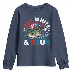 Funny Fishing Youth Sweatshirt Red White Bruh Fisherman Gift American Flag TS10 Navy Print Your Wear