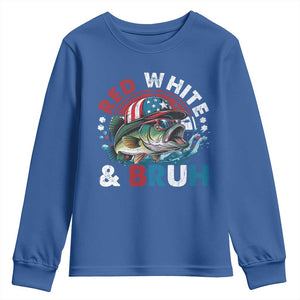 Funny Fishing Youth Sweatshirt Red White Bruh Fisherman Gift American Flag TS10 Royal Blue Print Your Wear