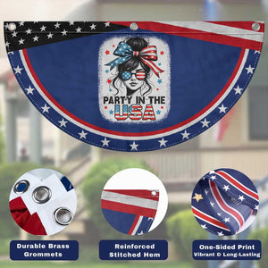Party In USA Girls 4th of July Patriotic Fan Flag Messy Bun USA