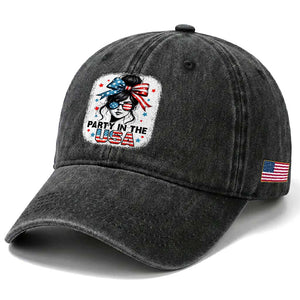 Party In USA Girls 4th of July Washed Cotton Baseball Cap Messy Bun USA TS10 Print Your Wear