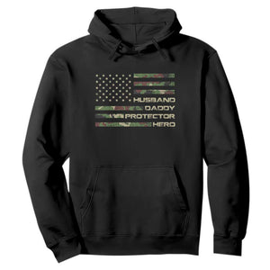 Husband Daddy Protector Hero Hoodie Camo American Flag Fathers Day Gifts For Husband Hubby Dad TS10 Black Print Your Wear