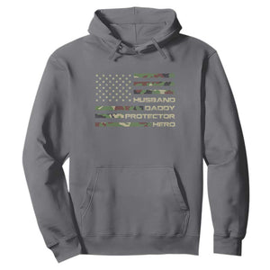 Husband Daddy Protector Hero Hoodie Camo American Flag Fathers Day Gifts For Husband Hubby Dad TS10 Charcoal Print Your Wear