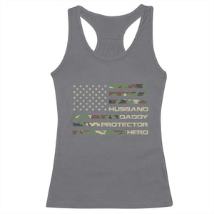 Husband Daddy Protector Hero Racerback Tank Top Camo American Flag Fathers Day Gifts For Husband Hubby Dad TS10 Charcoal Print Your Wear