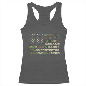 Husband Daddy Protector Hero Racerback Tank Top Camo American Flag Fathers Day Gifts For Husband Hubby Dad TS10 Dark Heather Print Your Wear
