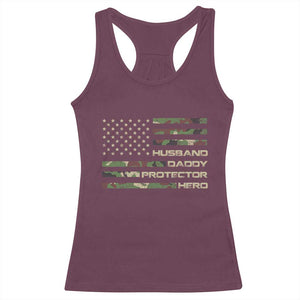 Husband Daddy Protector Hero Racerback Tank Top Camo American Flag Fathers Day Gifts For Husband Hubby Dad TS10 Maroon Print Your Wear