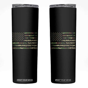 Husband Daddy Protector Hero Skinny Tumbler Camo American Flag Fathers Day Gifts For Husband Hubby Dad TS10 Black Print Your Wear