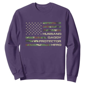 Husband Daddy Protector Hero Sweatshirt Camo American Flag Fathers Day Gifts For Husband Hubby Dad TS10 Purple Print Your Wear
