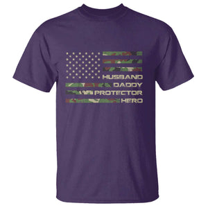 Husband Daddy Protector Hero T Shirt Camo American Flag Fathers Day Gifts For Husband Hubby Dad TS10 Purple Print Your Wear