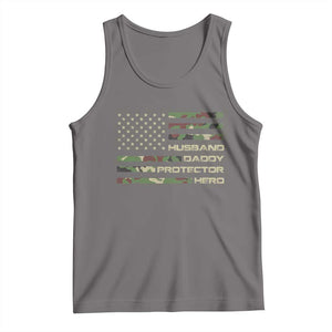 Husband Daddy Protector Hero Tank Top Camo American Flag Fathers Day Gifts For Husband Hubby Dad TS10 Deep Heather Print Your Wear