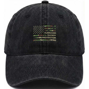 Husband Daddy Protector Hero Washed Cotton Baseball Cap Camo American Flag Fathers Day Gifts For Husband Hubby Dad TS10 Print Your Wear