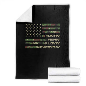Hunting Fishing Loving Throw Blanket Hunter Fisher Camo American Flag