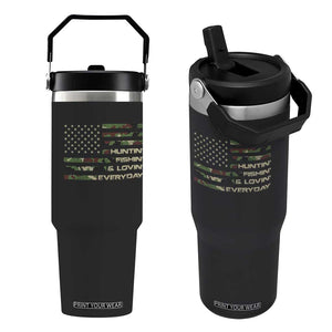 Hunting Fishing Loving Flip Straw Tumbler Hunter Fisher Camo American Flag