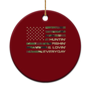 Hunting Fishing Loving Ceramic Ornament Hunter Fisher Camo American Flag