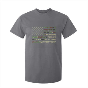 Hunting Fishing Loving T Shirt For Kid Hunter Fisher Camo American Flag