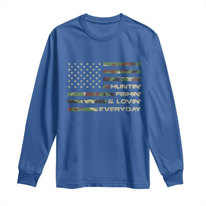 Hunting Fishing Loving Long Sleeve Shirt Hunter Fisher Camo American Flag