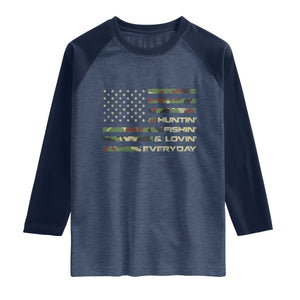 Hunting Fishing Loving Raglan Shirt Hunter Fisher Camo American Flag