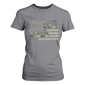 Hunting Fishing Loving T Shirt For Women Hunter Fisher Camo American Flag