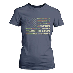 Hunting Fishing Loving T Shirt For Women Hunter Fisher Camo American Flag