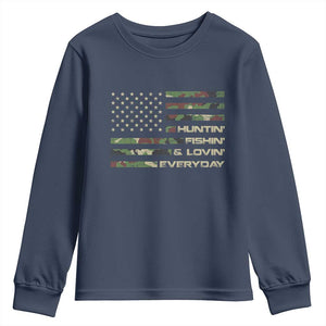 Hunting Fishing Loving Youth Sweatshirt Hunter Fisher Camo American Flag