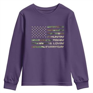 Hunting Fishing Loving Youth Sweatshirt Hunter Fisher Camo American Flag