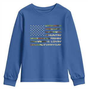 Hunting Fishing Loving Youth Sweatshirt Hunter Fisher Camo American Flag