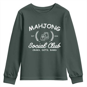 Funny Mahjong Social Club Youth Sweatshirt Craks Dots Bams Mahjong Player Game Lovers TS10 Dark Forest Green Print Your Wear