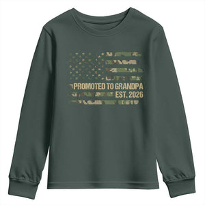 Promoted To Grandpa Est. 2026 Youth Sweatshirt Retro Camo American Flag TS10 Dark Forest Green Print Your Wear