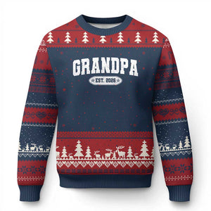 Grandpa Est 2026 Ugly Christmas Sweater Promoted To Grandpa Paternity Fathers Day TS10 Navy Red Print Your Wear