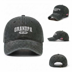 Grandpa Est 2026 Washed Cotton Baseball Cap Promoted To Grandpa Paternity Fathers Day TS10 Washed Cap Universal Fit Dark Green Print Your Wear