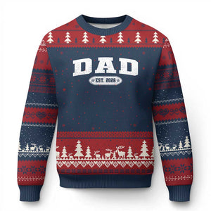 New Dad 2026 Ugly Christmas Sweater Promoted To Daddy Est 2026 TS10 Navy Red Print Your Wear