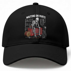 Electrician Skeleton Baseball Cap Waiting On Parts Funny Graphic