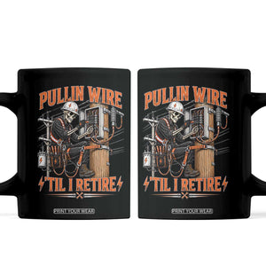 Electrician Lineman Skeleton Graphic Coffee Mug Pullin Wire Til I Retire