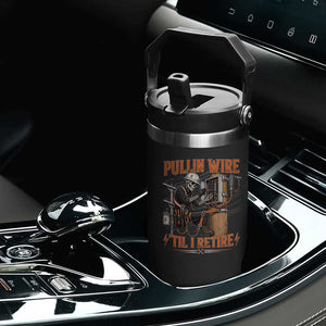 Electrician Lineman Skeleton Graphic Flip Straw Tumbler Pullin Wire Til I Retire
