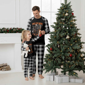 Electrician Lineman Skeleton Graphic Plaid Pajama Set Pullin Wire Til I Retire