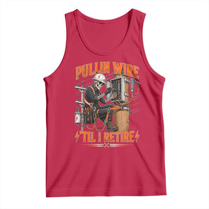 Electrician Lineman Skeleton Graphic Tank Top Pullin Wire Til I Retire