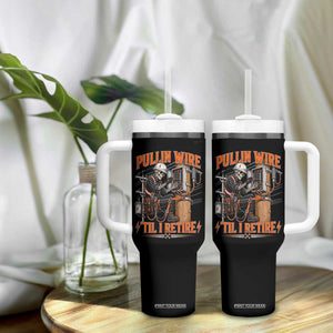 Electrician Lineman Skeleton Graphic Tumbler With Handle Pullin Wire Til I Retire