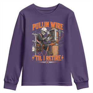 Electrician Lineman Skeleton Graphic Youth Sweatshirt Pullin Wire Til I Retire