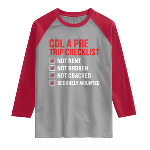 CDL A Pre Trip Checklist Trucker Raglan Shirt Driver Safety Inspection Graphic